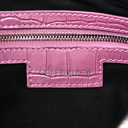 Balenciaga Metallic Extra Supple Calfskin Crystal Crocodile Embossed Small Le Cagole Shoulder Bag Pink 7 of 11