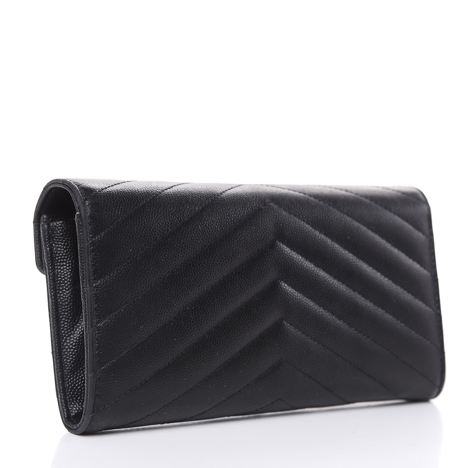 Saint Laurent Grain De Poudre Matelasse Chevron Monogram Flap Wallet Black 3 of 13