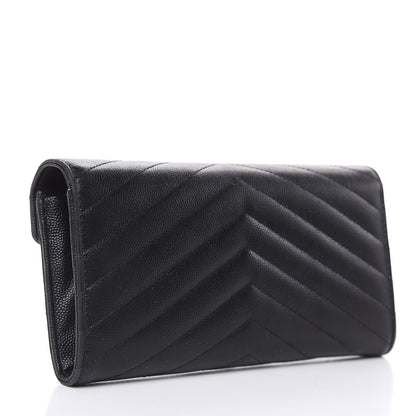 Saint Laurent Grain De Poudre Matelasse Chevron Monogram Flap Wallet Black 3 of 13