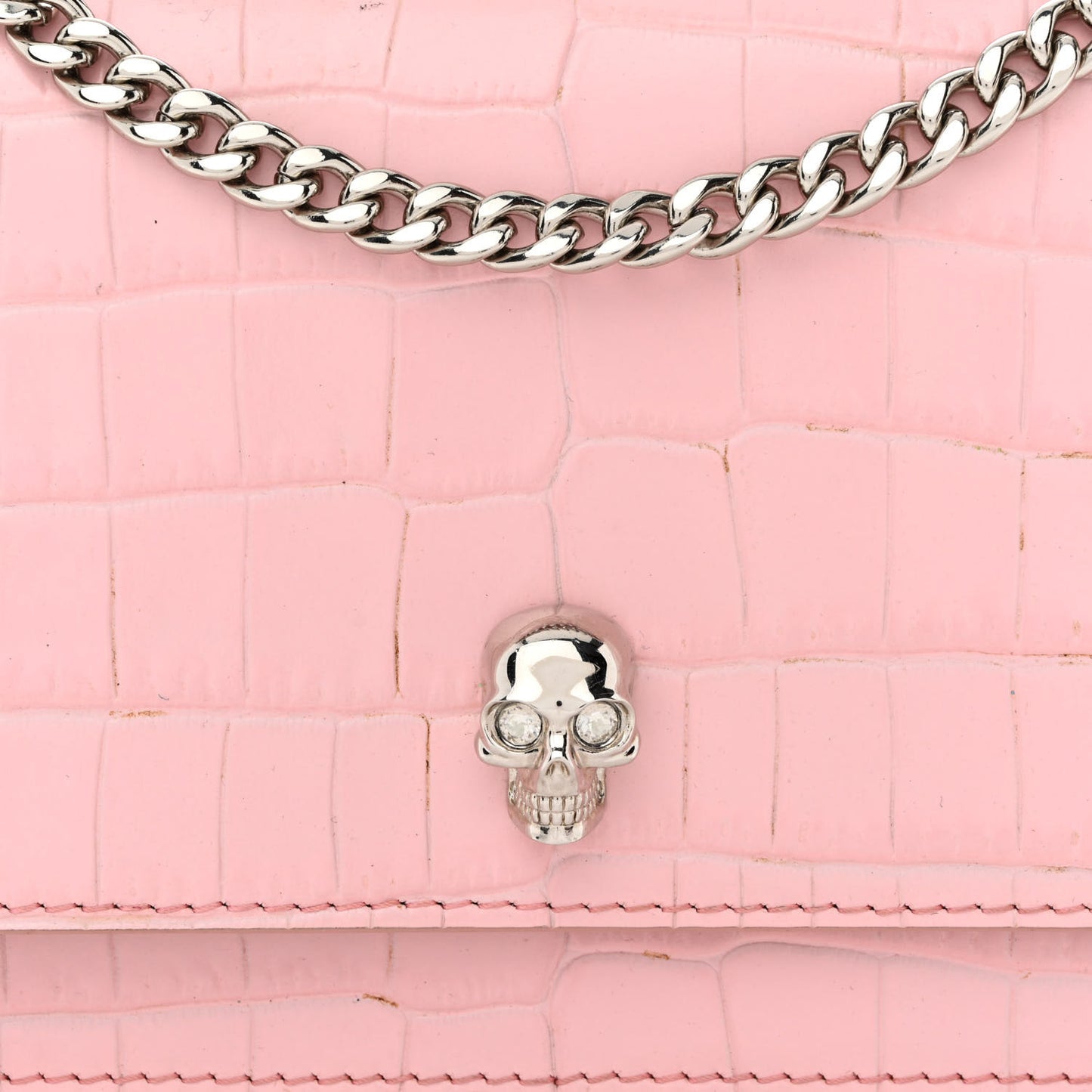 Calfskin Crocodile Embossed Skull Mini Crossbody Bag Pink