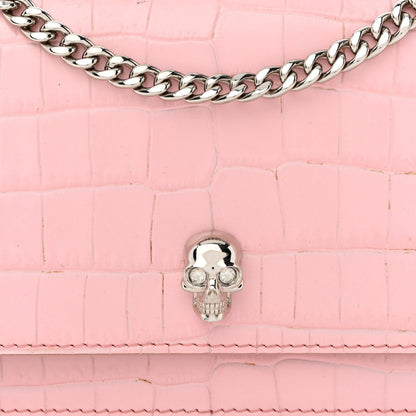 Alexander McQueen Calfskin Crocodile Embossed Skull Mini Crossbody Bag Pink 7 of 13