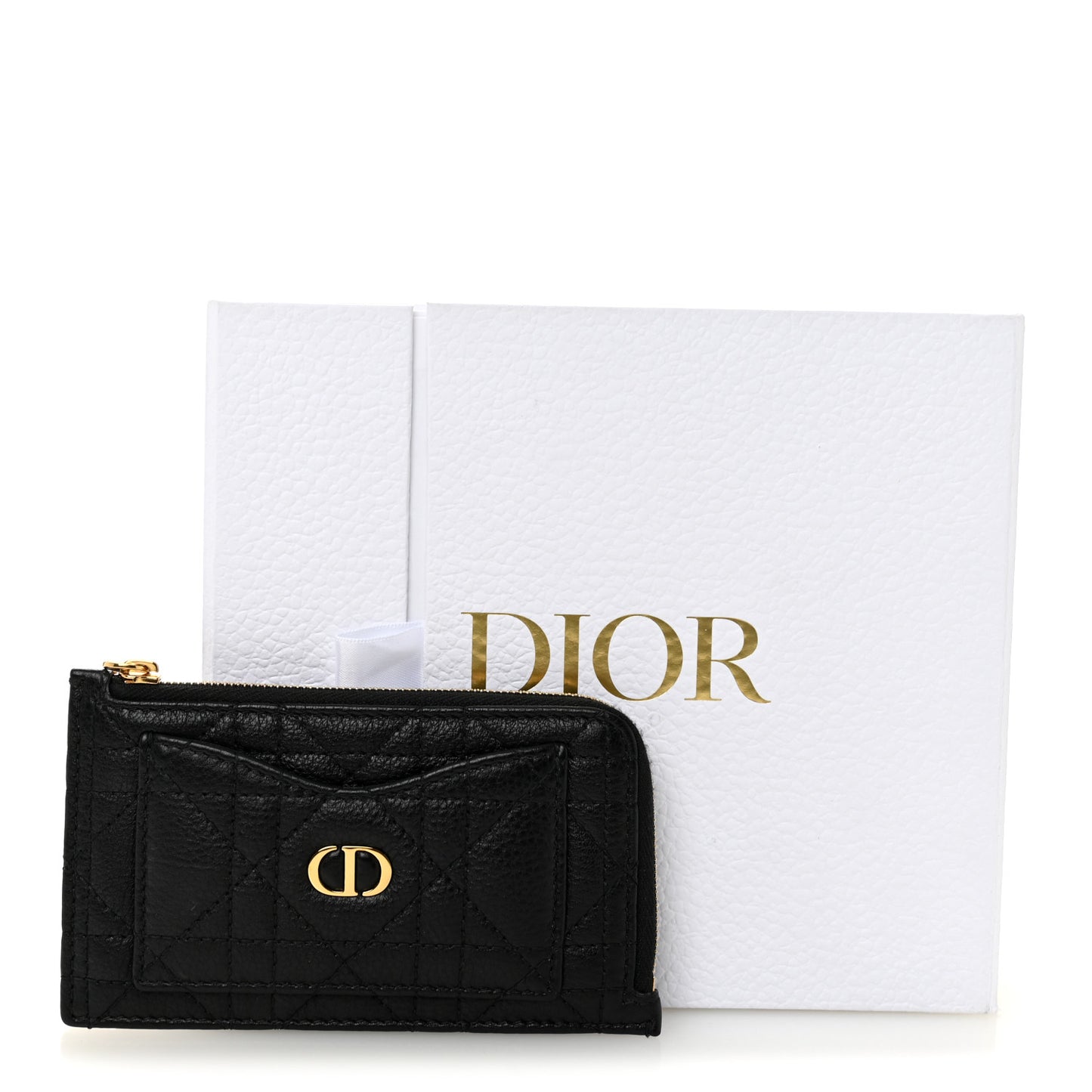 Supple Calfskin Cannage Caro Cosmos Zipped Card Holder Black