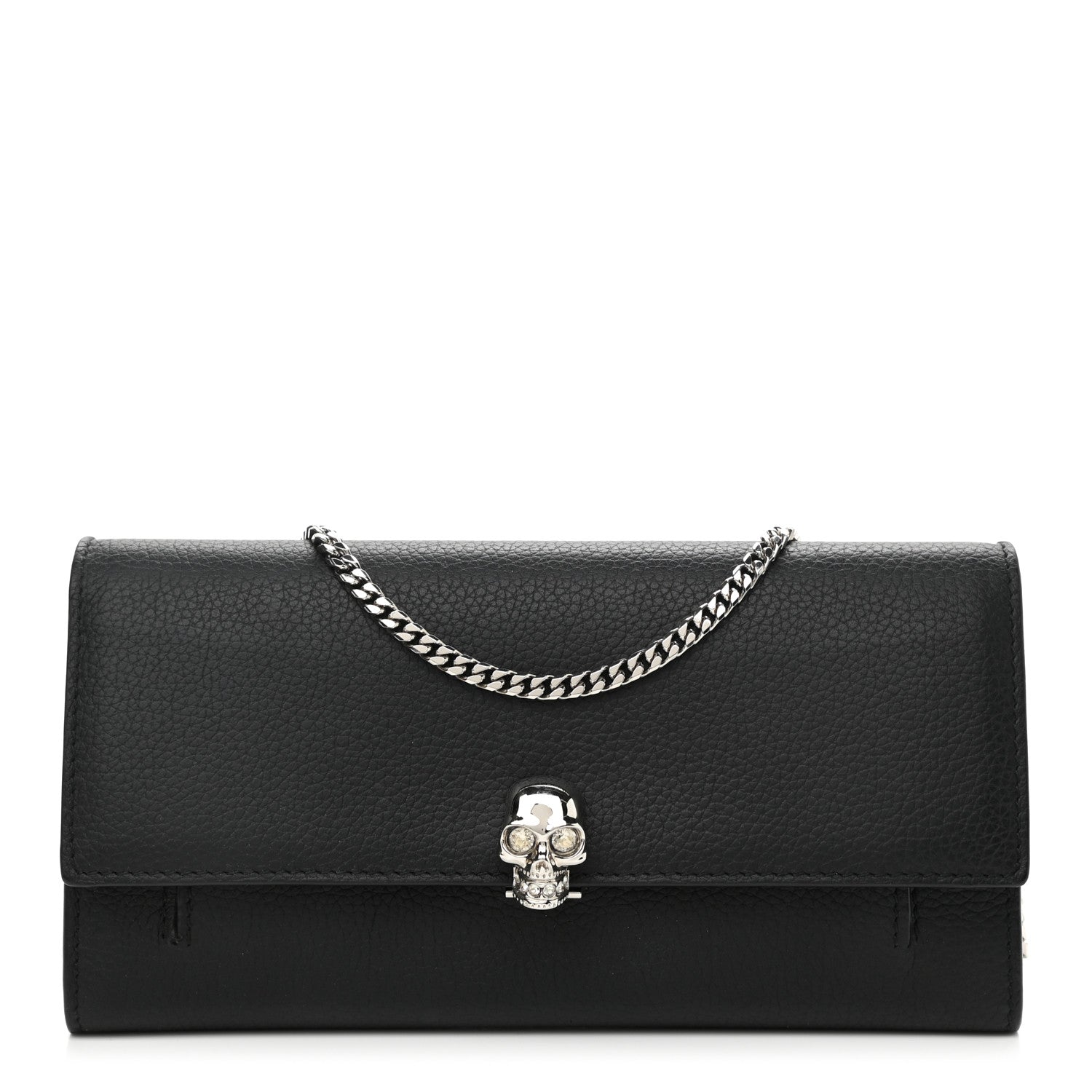 Alexander McQueen Pebbled Calfskin Skull Wallet on Chain Black 1 of 10