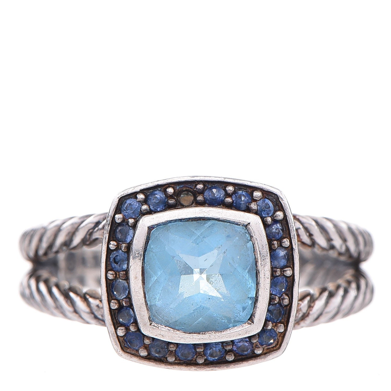 David Yurman Sterling Silver Blue Topaz Sapphire 7mm Petite Cable Candy Ring 55 7.25 1 of 5