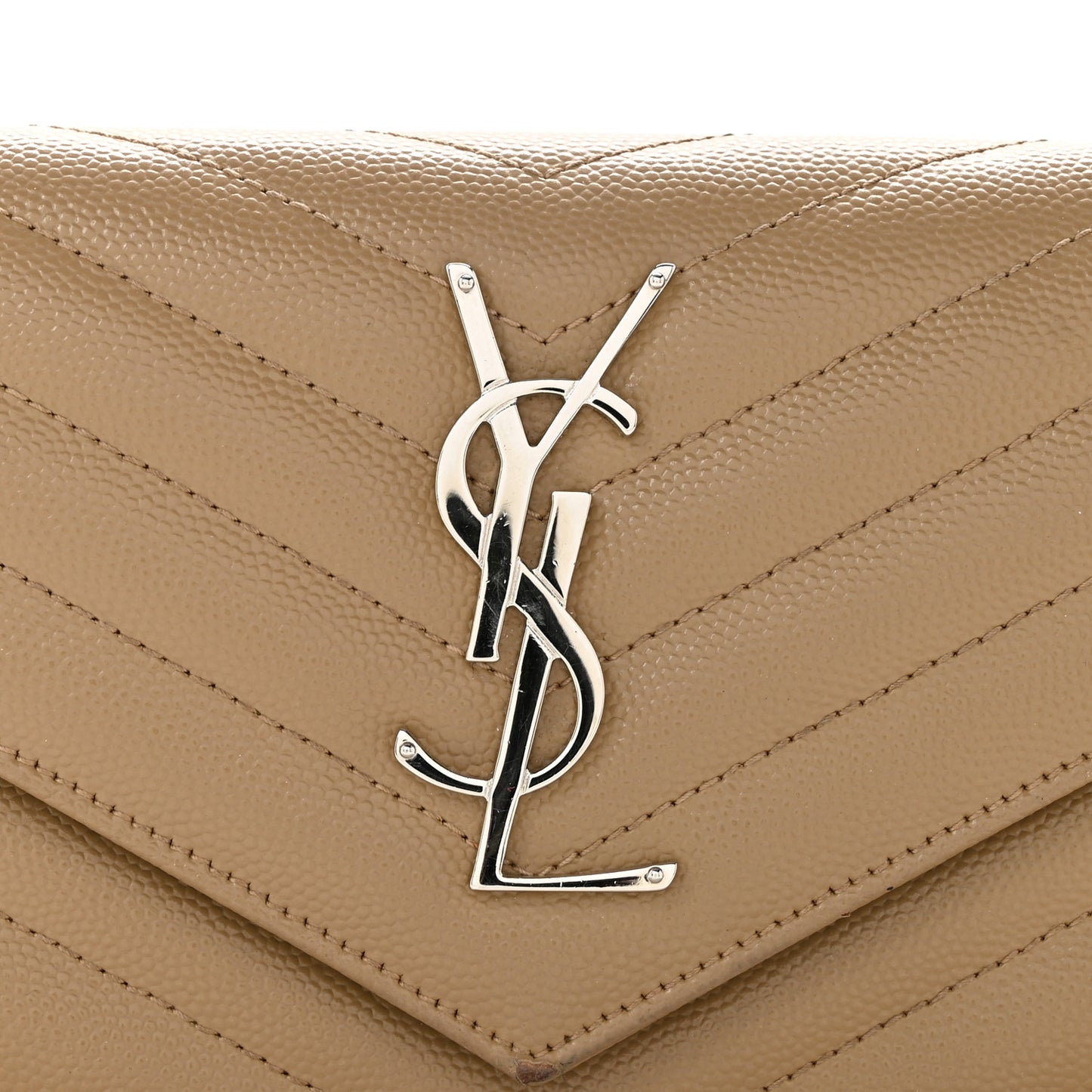 Grain De Poudre Matelasse Chevron Monogram Flap Wallet Dark Beige
