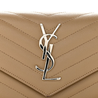 Saint Laurent Grain De Poudre Matelasse Chevron Monogram Flap Wallet Dark Beige 11 of 11