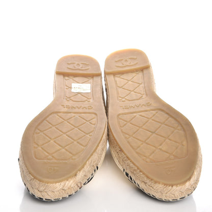 Chanel Metallic Calfskin Grosgrain CC Espadrilles 40 Ivory Black 5 of 10