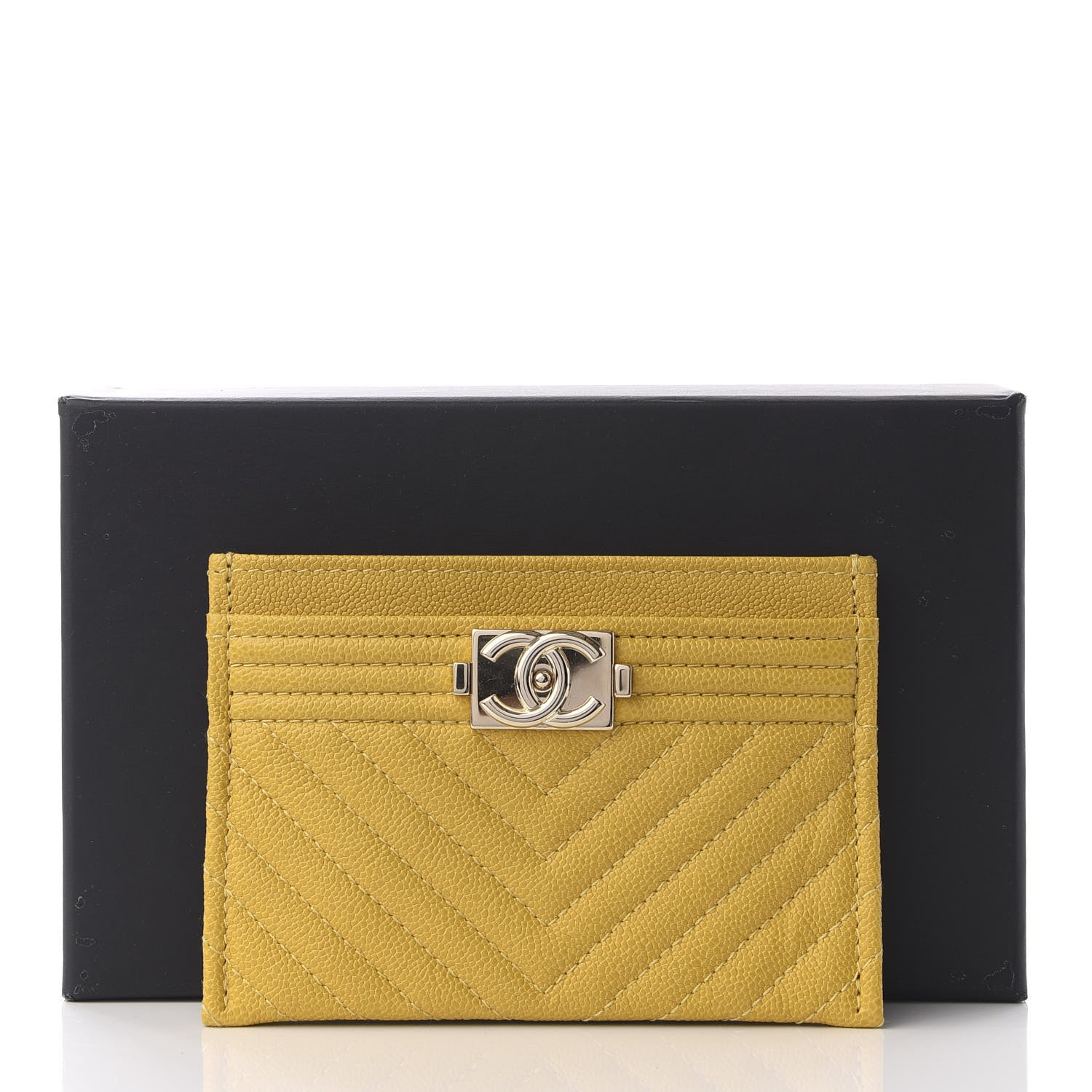 Chanel Caviar Chevron Quilted Boy Card Holder Yellow 9 of 9