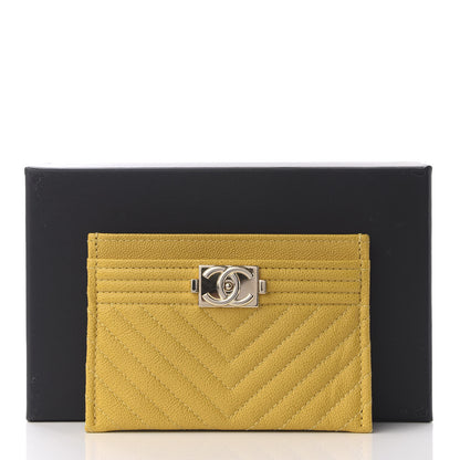 Chanel Caviar Chevron Quilted Boy Card Holder Yellow 9 of 9