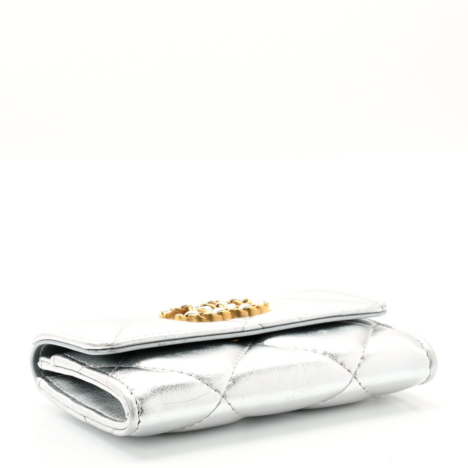 Chanel Metallic Goatskin Quilted Chanel 19 Flap Card Holder Silver 4 of 7