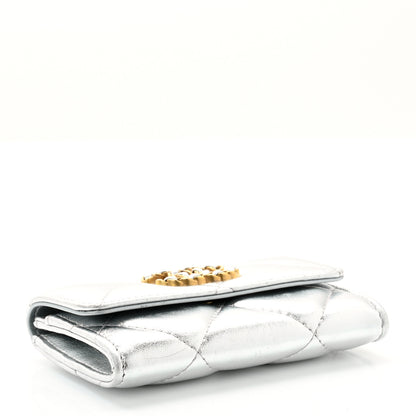 Chanel Metallic Goatskin Quilted Chanel 19 Flap Card Holder Silver 4 of 7