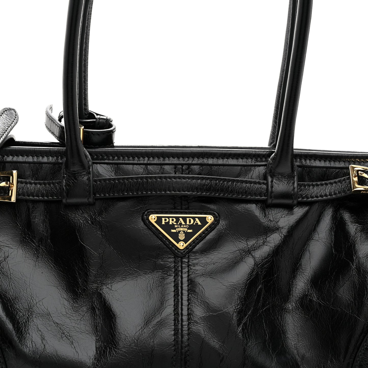 Glossy Calfskin Triangle Medium Bonnie Shoulder Bag Black