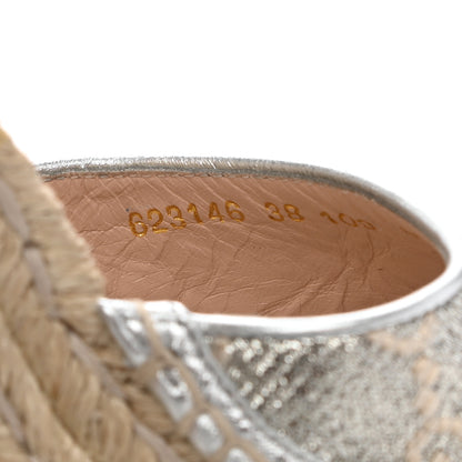 Gucci Lame GG Monogram Ankle Wrap Platform Espadrille Wedges 38 Silver Beige Light Grey 8 of 9
