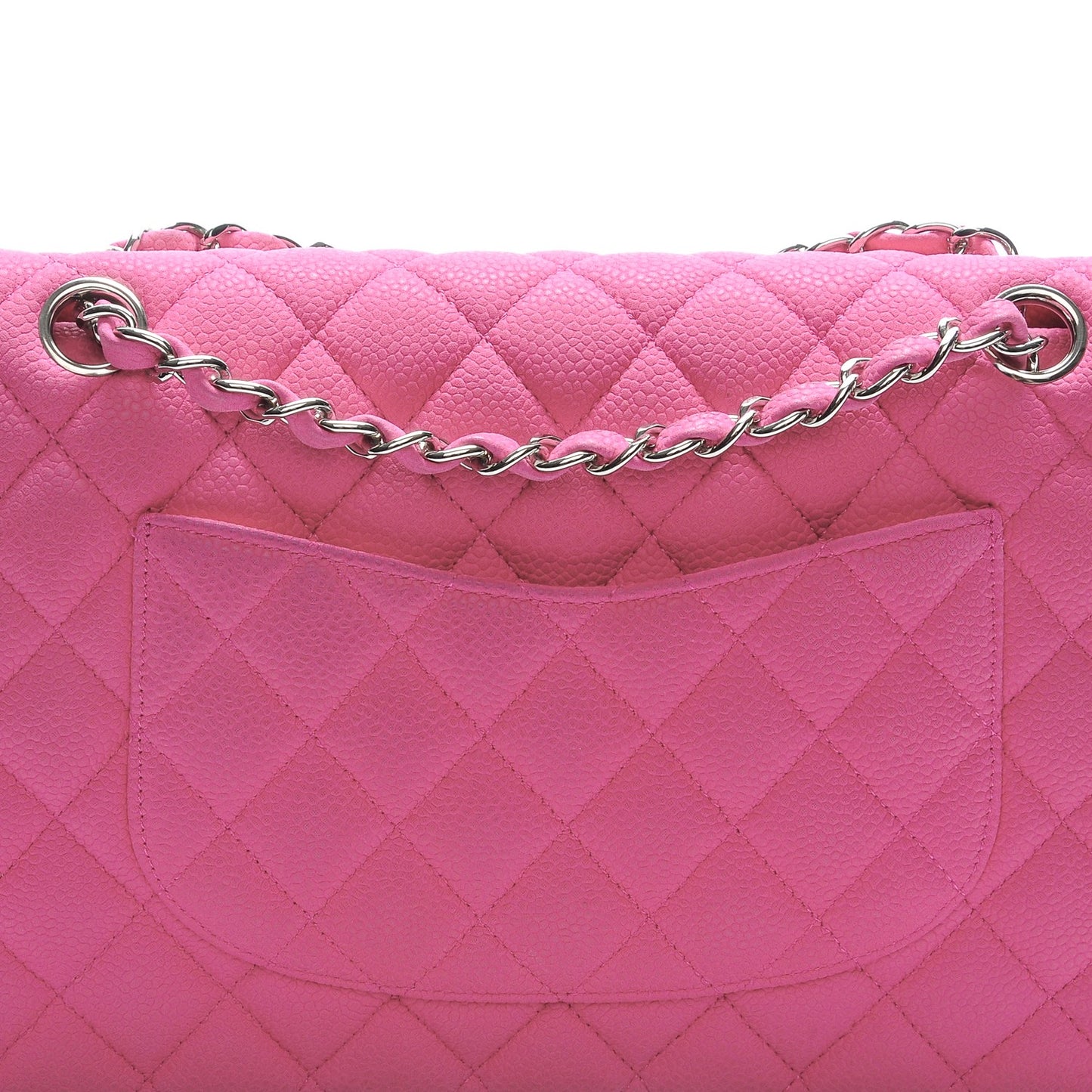 Iridescent Caviar Quilted Medium Double Flap Pink