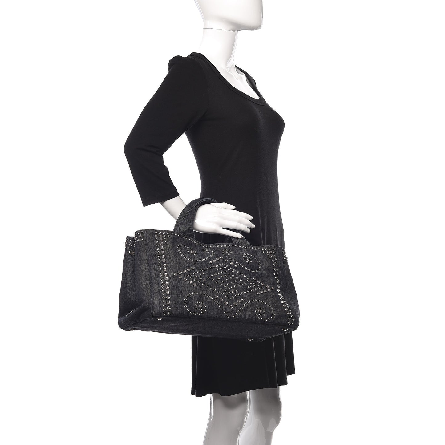 Denim Crystal Studded Canapa Tote Black