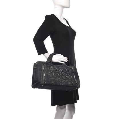 Prada Denim Crystal Studded Canapa Tote Black 2 of 11