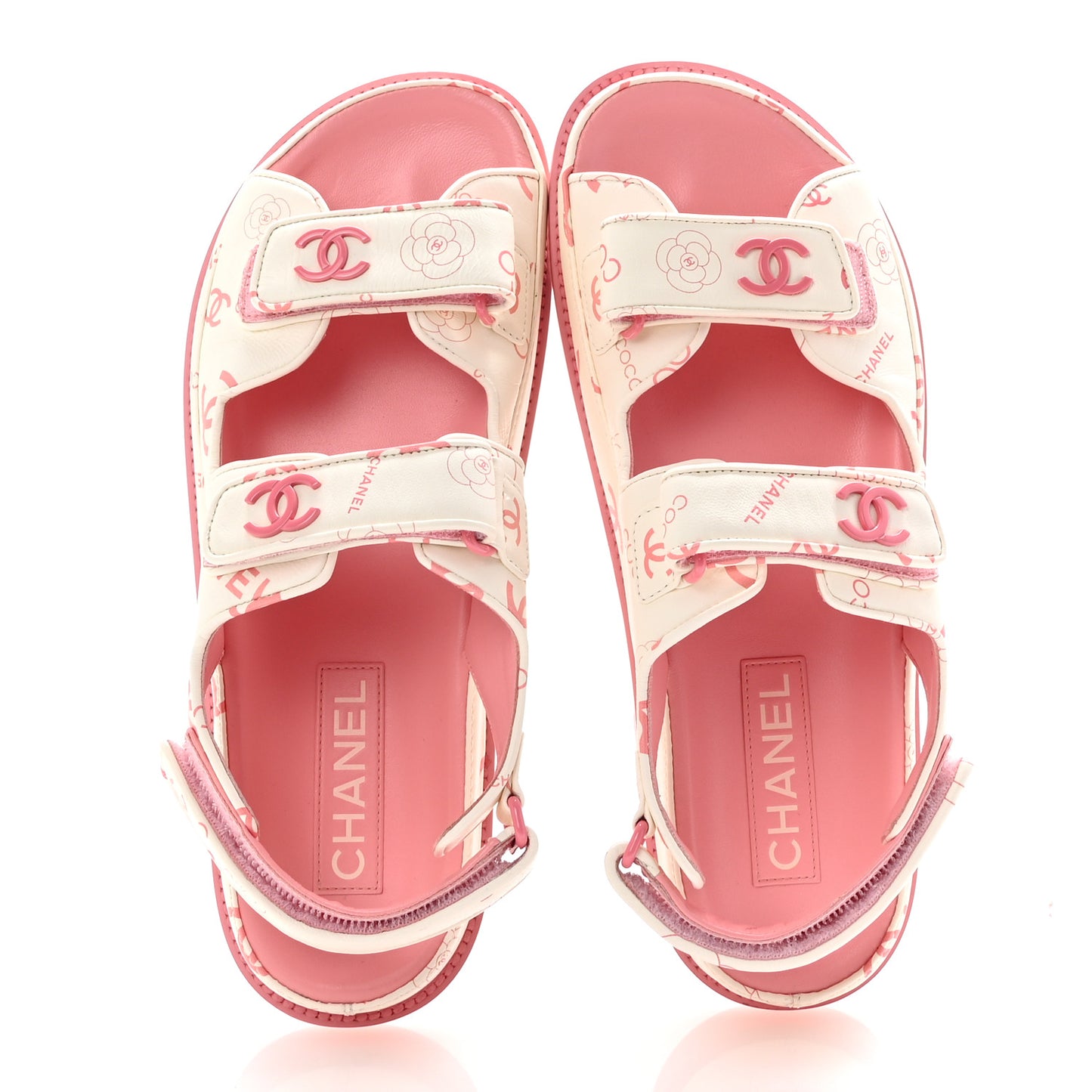Lambskin Printed CC Velcro Dad Sandals 40 White Pink