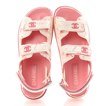 Chanel Lambskin Printed CC Velcro Dad Sandals 40 White Pink 2 of 10