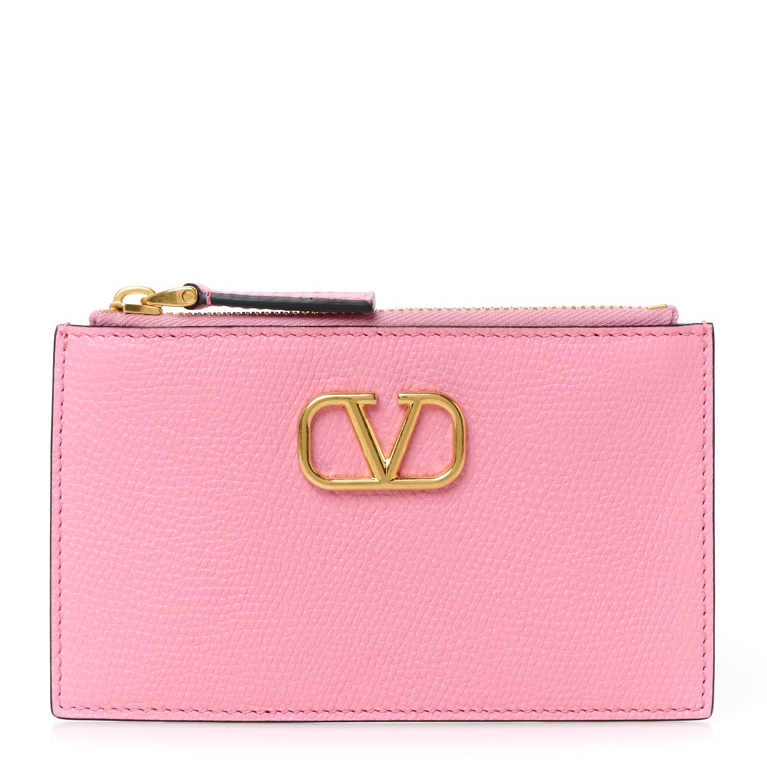Valentino Garavani Grained Calfskin VLogo Coin Case Card Holder Pink 1 of 8