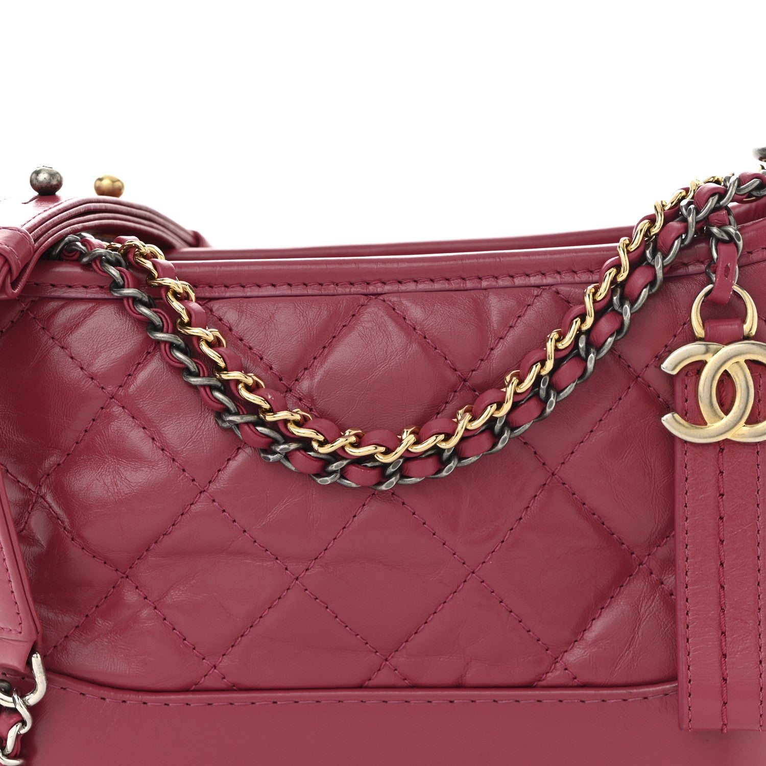 Chanel Aged Calfskin Quilted Small Gabrielle Hobo Fuchsia 8 of 10