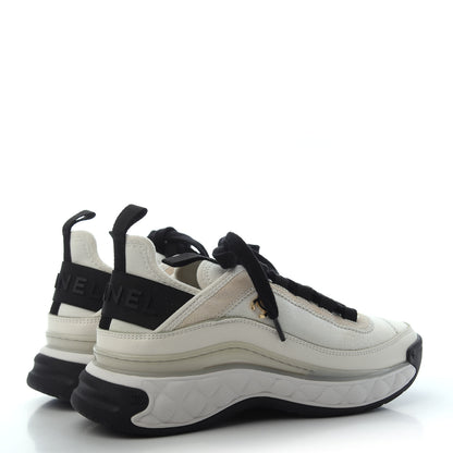 Chanel Velvet Calfskin Mixed Fibers CC Sneakers 35.5 Ivory Black 3 of 4