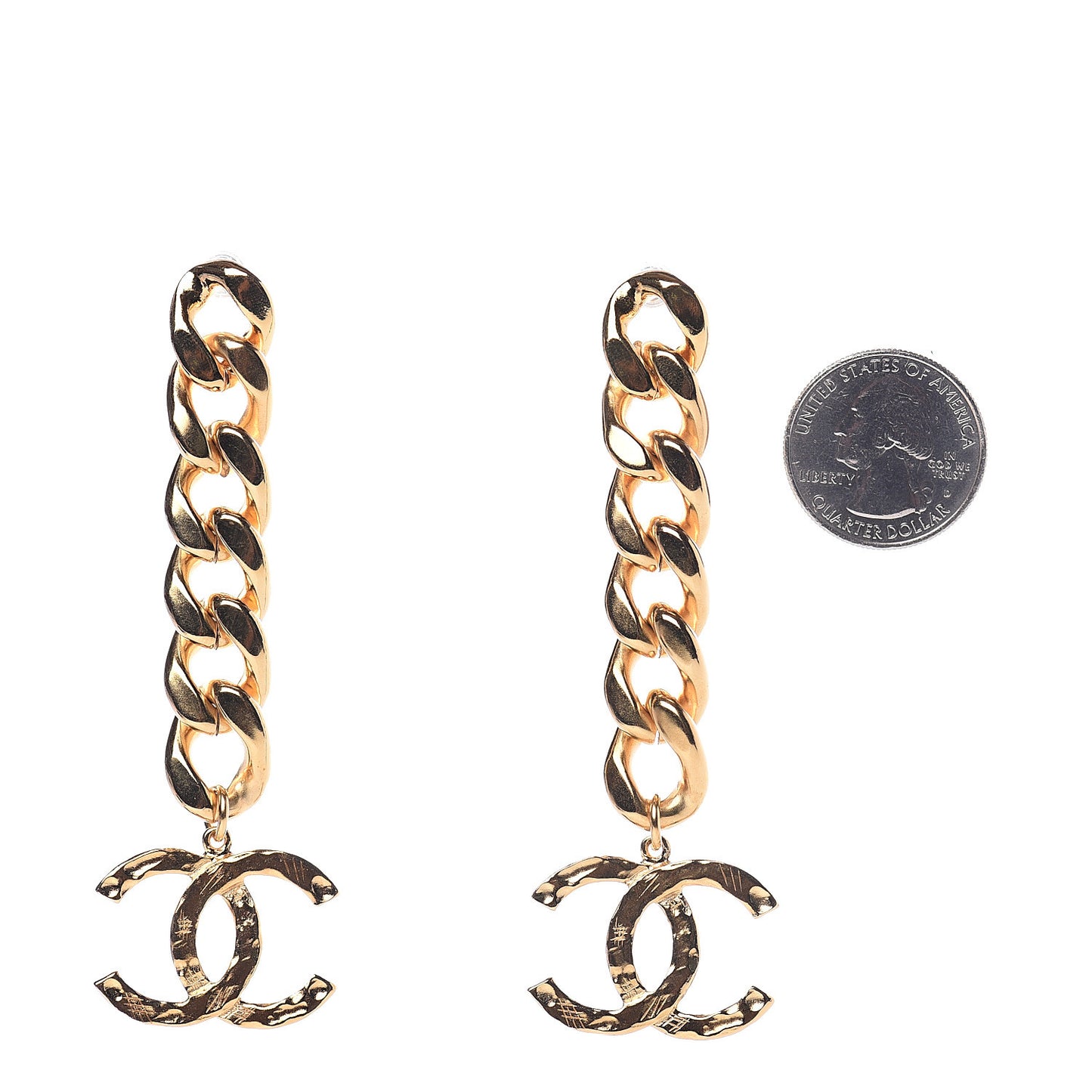 Metal CC Pick Drop Earrings Gold