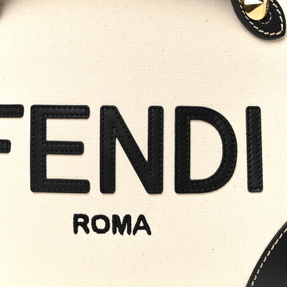 Fendi Canvas Vitello King Logo Embroidered Medium By The Way Boston Bag Grezzo Black 8 of 10