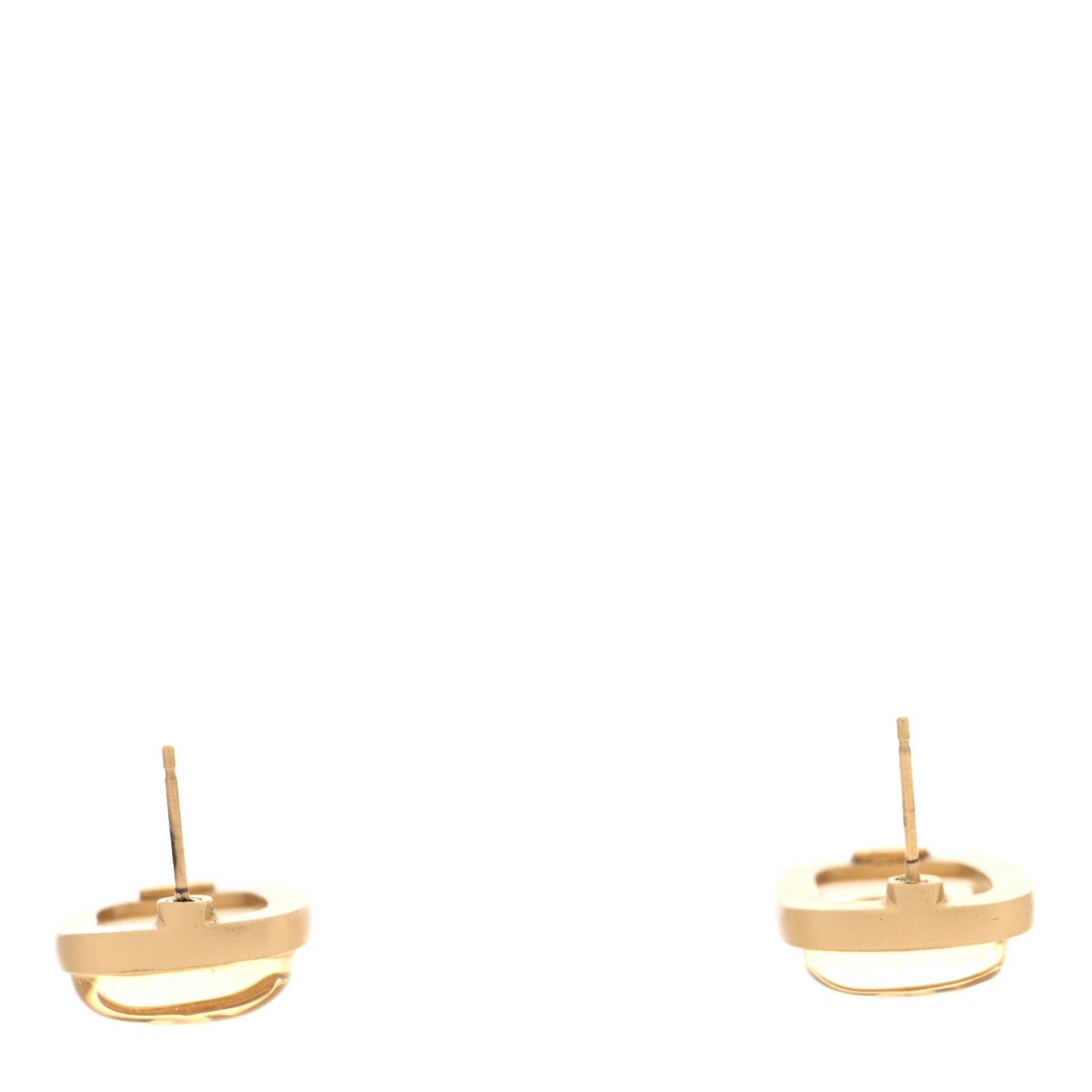 Chanel Metal Resin CC Rectangular Earrings Gold Transparent 3 of 4
