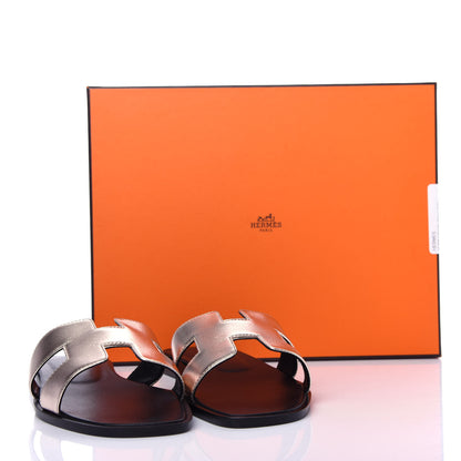 Hermes Metallic Nappa Oran Sandals 37 Rose Dore 11 of 11