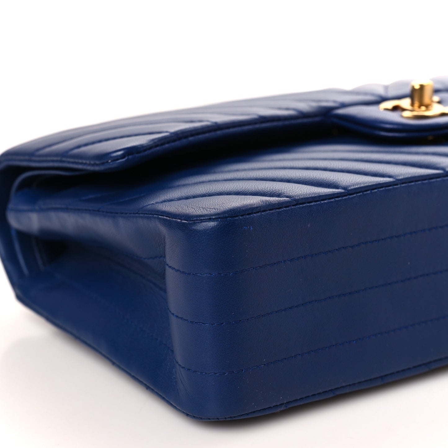 Lambskin Chevron Quilted Medium Double Flap Blue