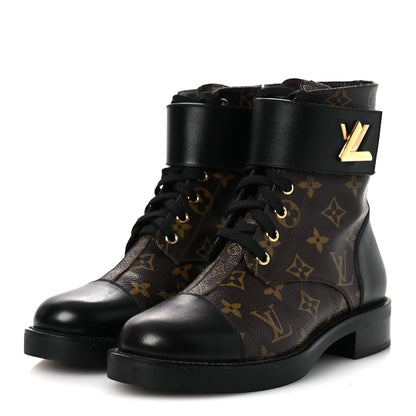 Louis Vuitton Calfskin Monogram Wonderland Flat Ranger Boots 37.5 Black 4 of 11