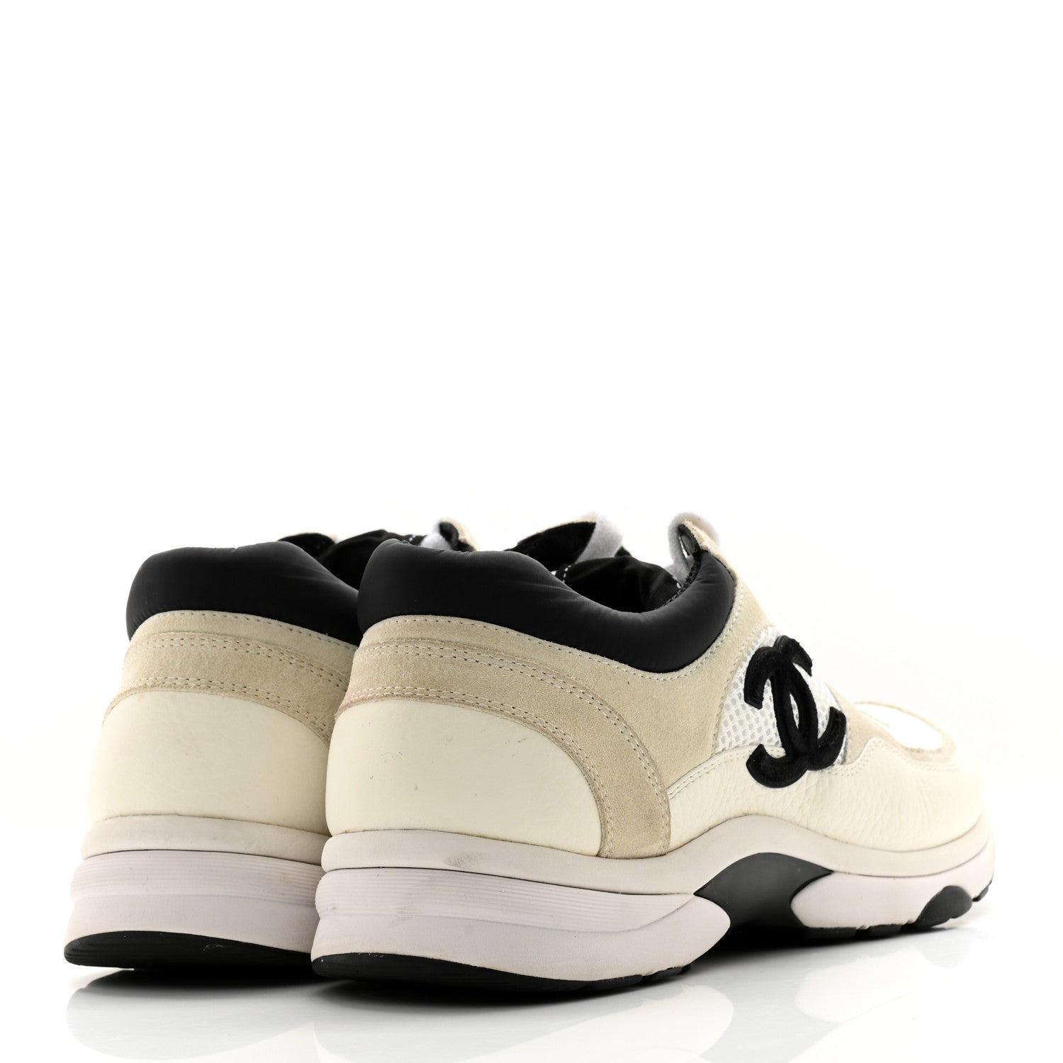 Chanel Mesh Suede Calfskin Grained Calfskin Womens CC Sneakers 39.5 White Black 4 of 14