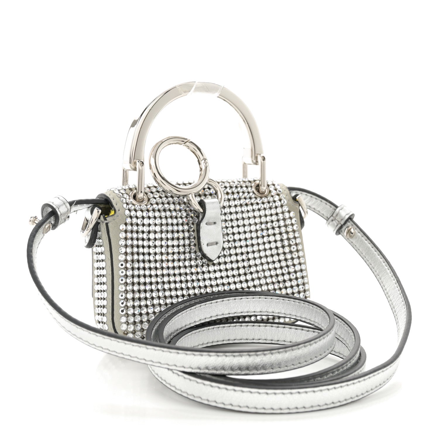 Fendi Nubuck Crystal Catalan Mirror Nano Maxi Buckle Baguette Charm Pietra Argento 3 of 11