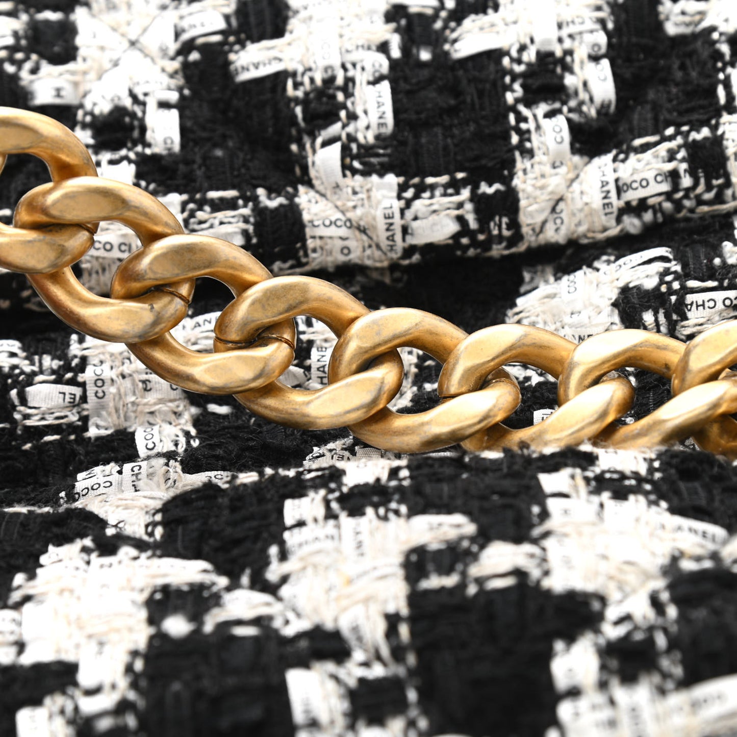 Tweed Quilted Large Chanel 19 Flap Black Ecru White