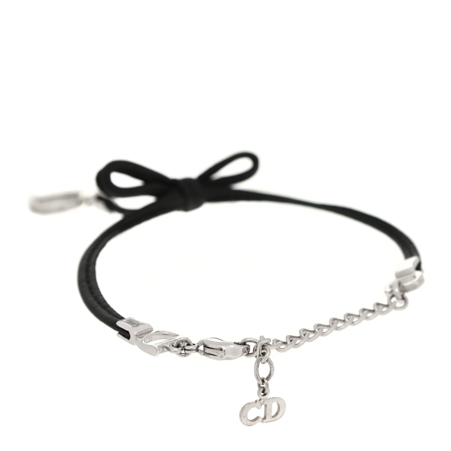 Christian Dior Calfskin Bow CD Logo Bracelet Silver 3 of 5