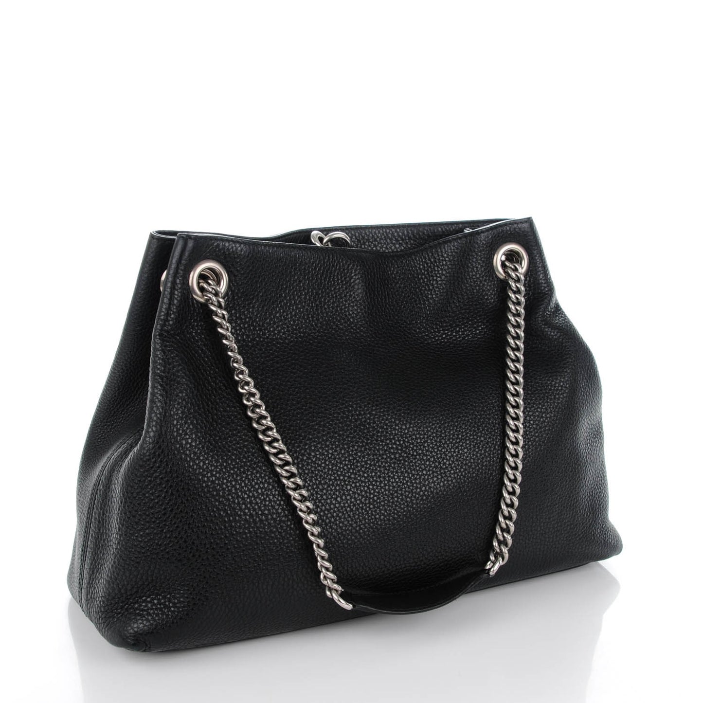 Pebbled Calfskin Studded Medium Soho Chain Shoulder Bag Black