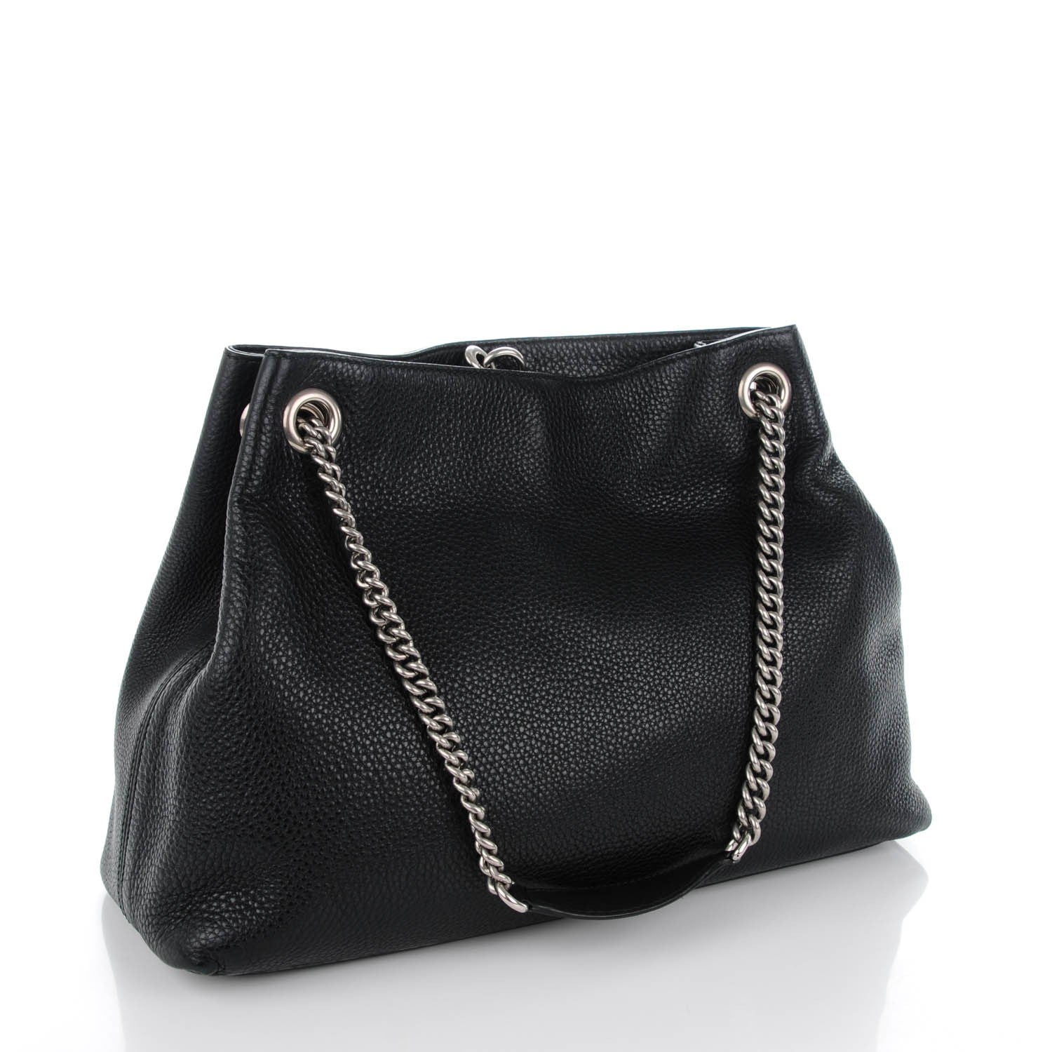 Gucci Pebbled Calfskin Studded Medium Soho Chain Shoulder Bag Black 3 of 7