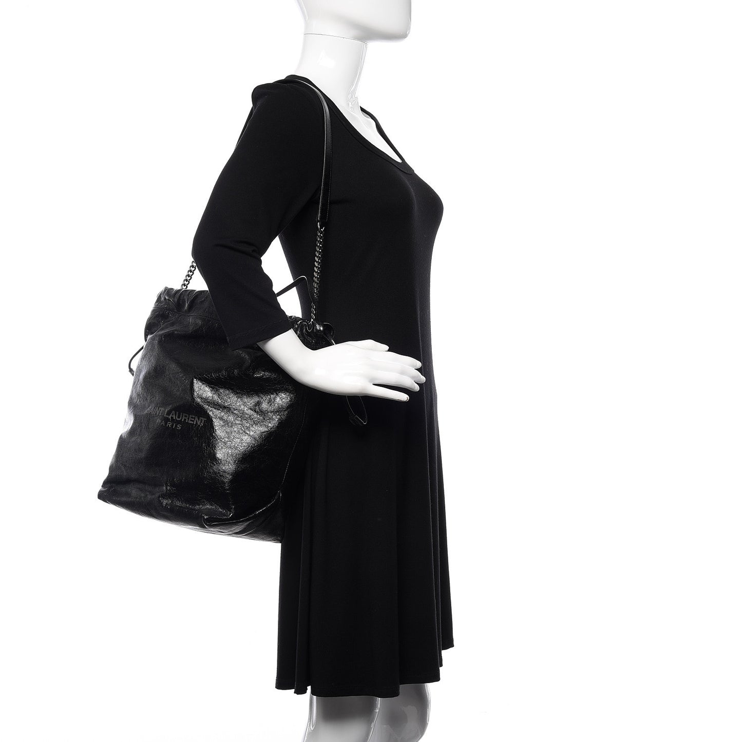 Cracked Shiny Calfskin Teddy Drawstring Bag Black