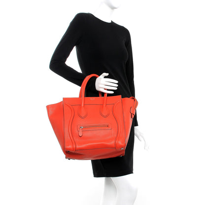 Celine Drummed Calfskin Mini Luggage Vermillion 2 of 10