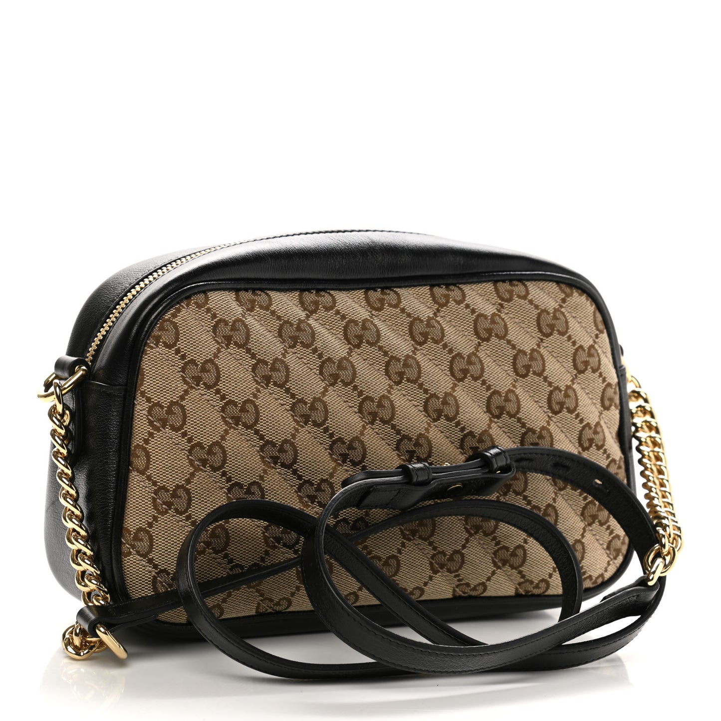 Monogram Matelasse Diagonal Small GG Marmont Chain Shoulder Bag Beige Black