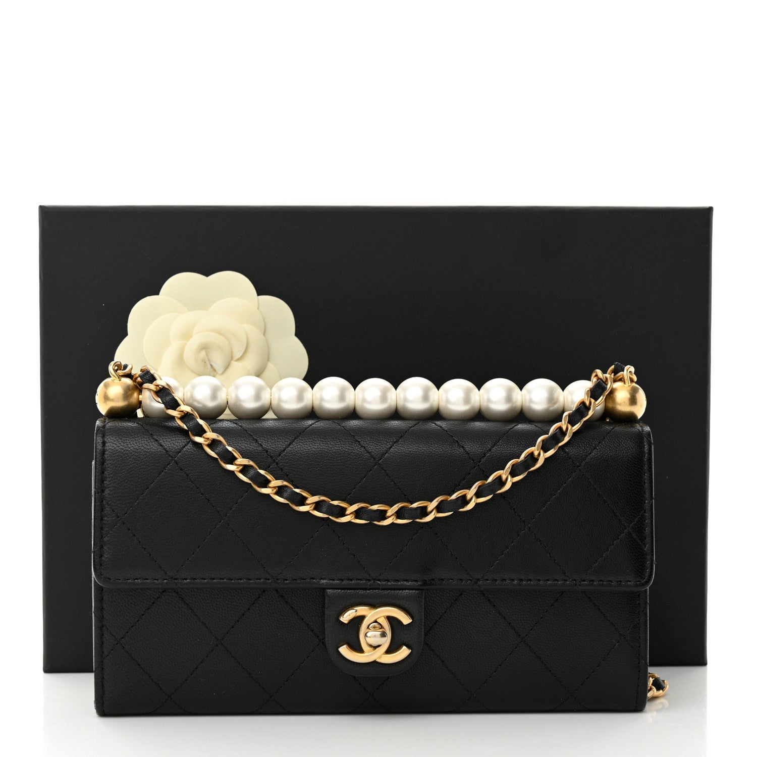 Chanel Lambskin Quilted Chic Pearls Clutch With Chain Black 13 of 13