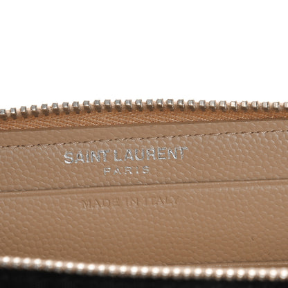 Saint Laurent Grain De Poudre Matelasse Chevron Monogram Zip Around Wallet Dark Beige 6 of 7