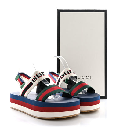 Gucci Nylon Stripe Logo Sylvie Web Platform Slingback Sandals 40 Green Red Ecru 11 of 11