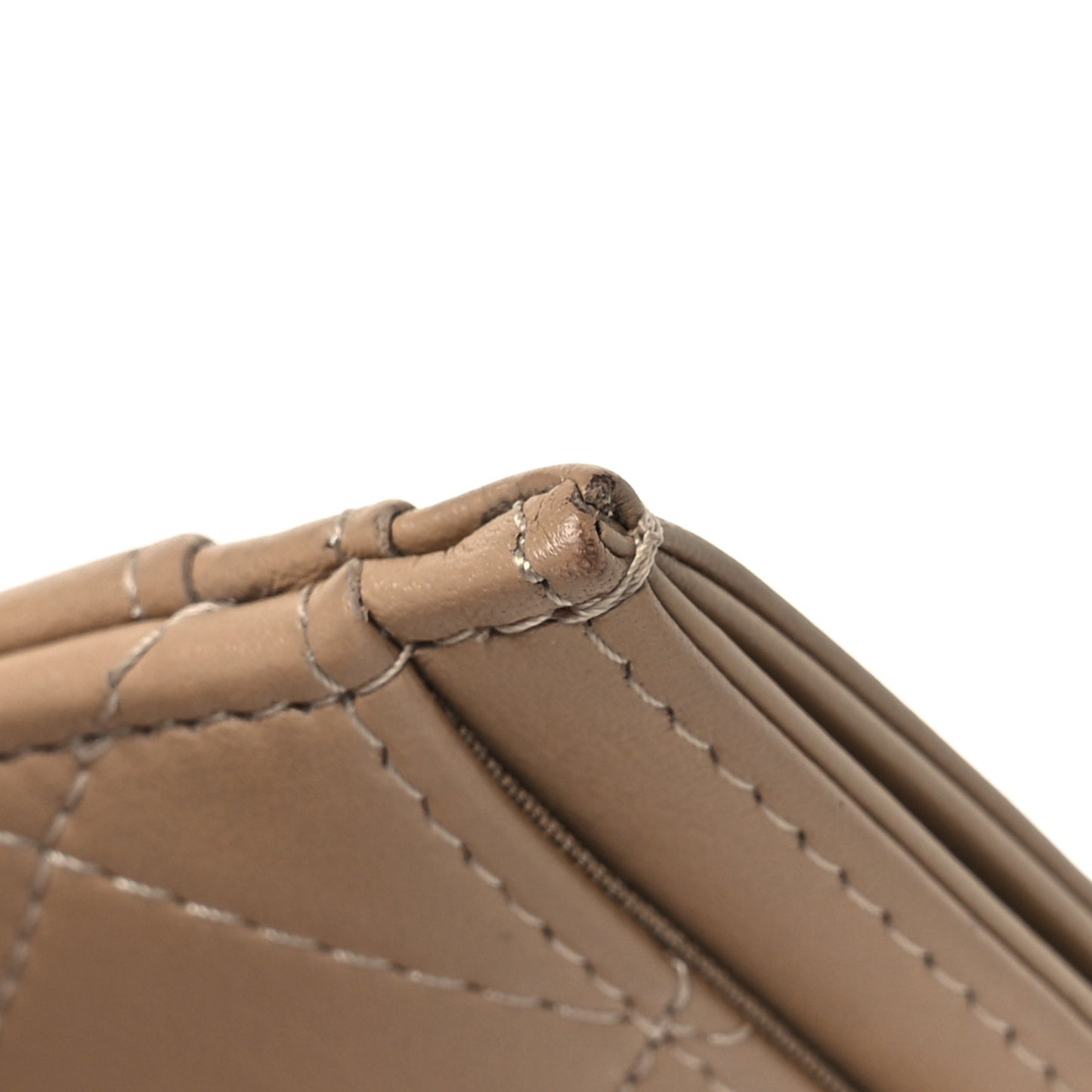 Lambskin Quilted Card Holder Dark Beige