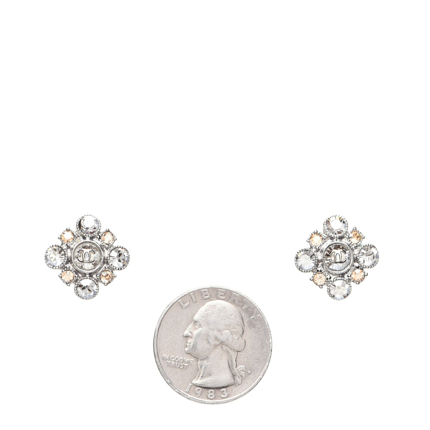 Chanel Crystal CC Flower Earrings Silver 2 of 7