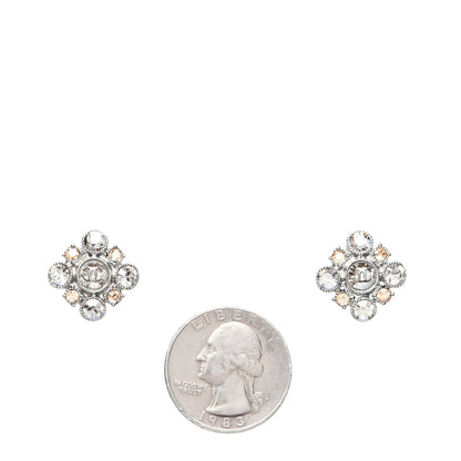 Chanel Crystal CC Flower Earrings Silver 2 of 7