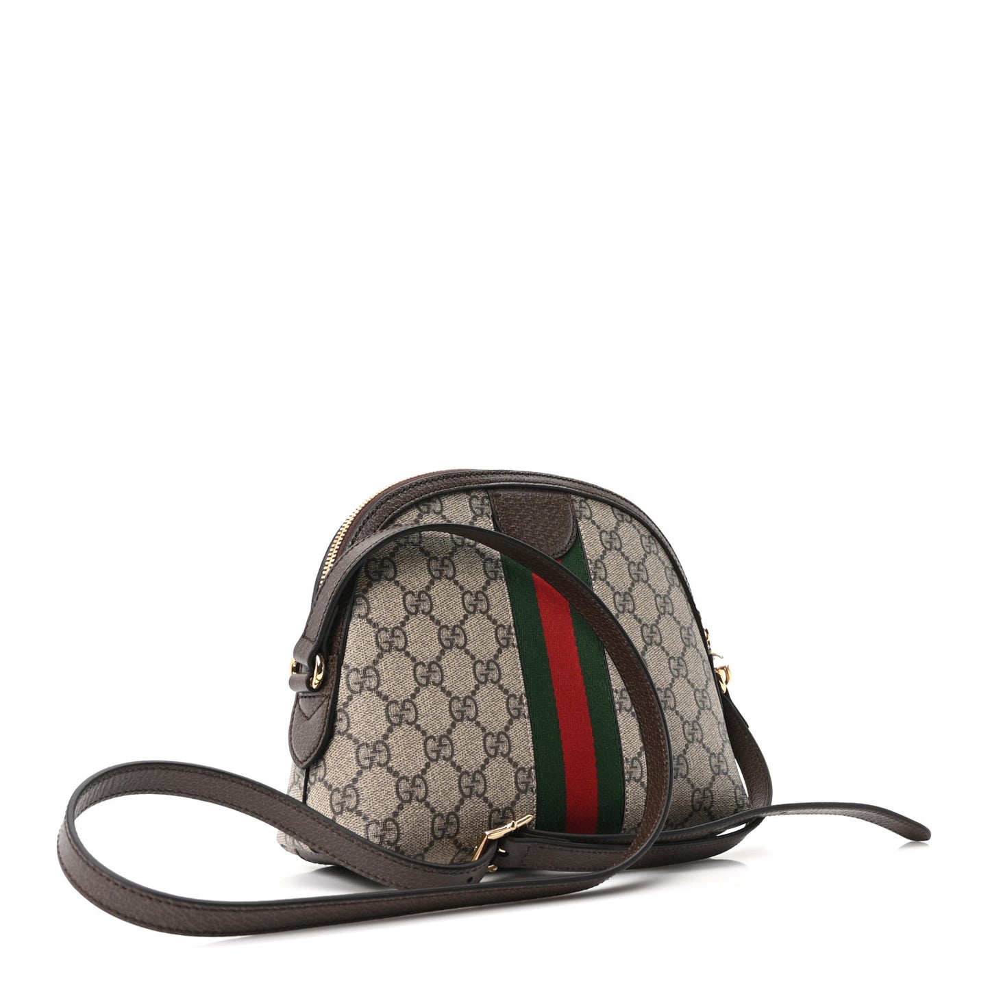 GG Supreme Monogram Textured Dollar Calfskin Web Small Ophidia Dome Shoulder Bag Beige Ebony New Acero