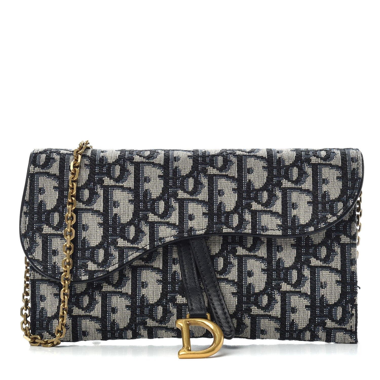 Christian Dior Oblique Saddle Chain Long Wallet Blue 1 of 7