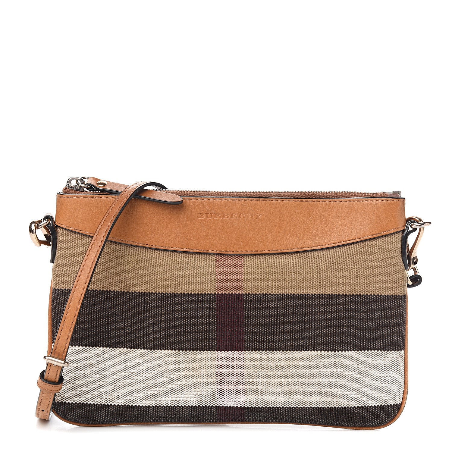 Burberry Mega Check Peyton Crossbody Clutch Bag Saddle Brown 1 of 11
