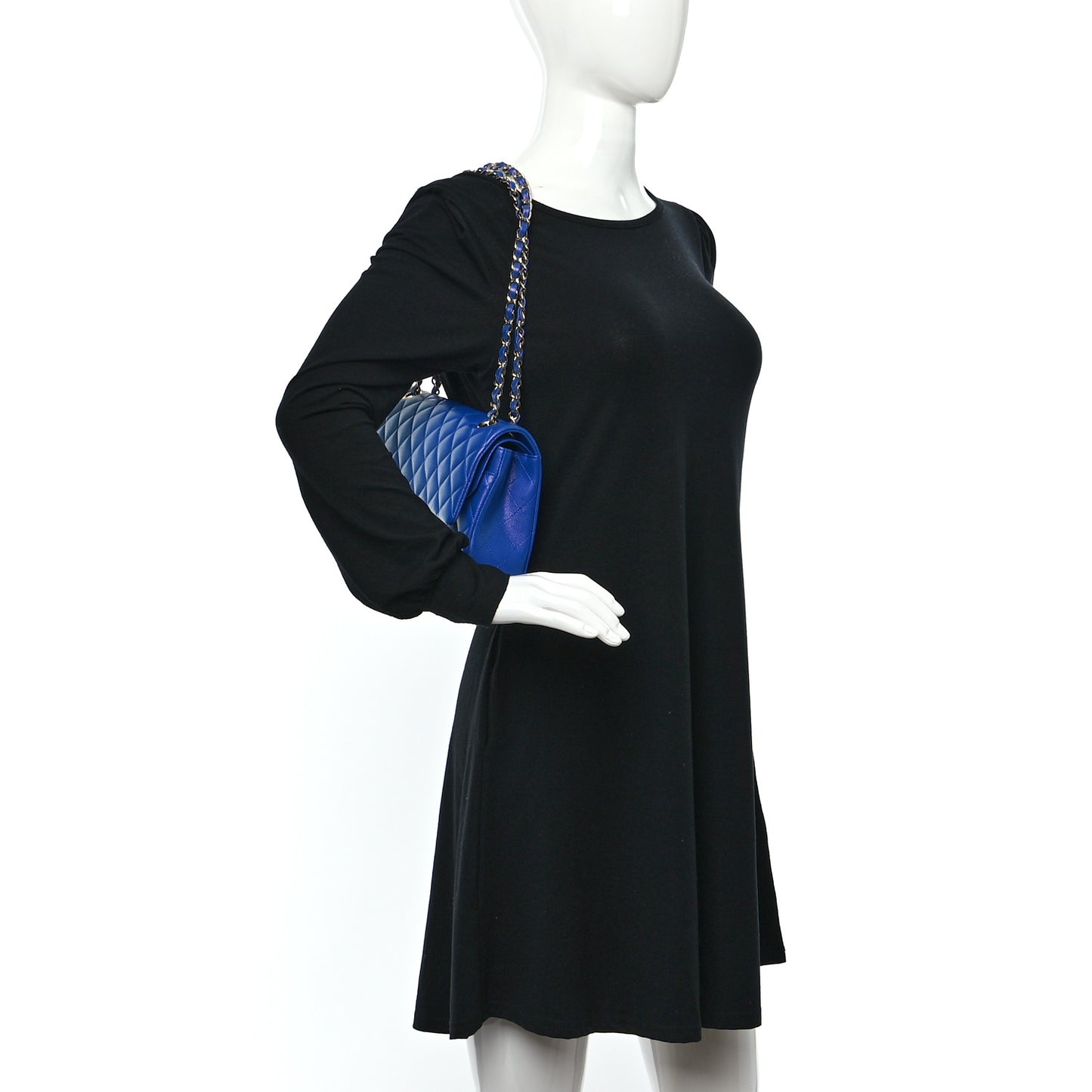Caviar Quilted Medium Double Flap Blue
